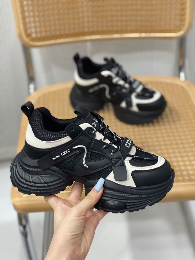 Authentic Leather Clunky Sneakers Women's 2025 New Arrival Spring & Fall Height Increased 5cm Casual Shoes Lightweight_voghion.com