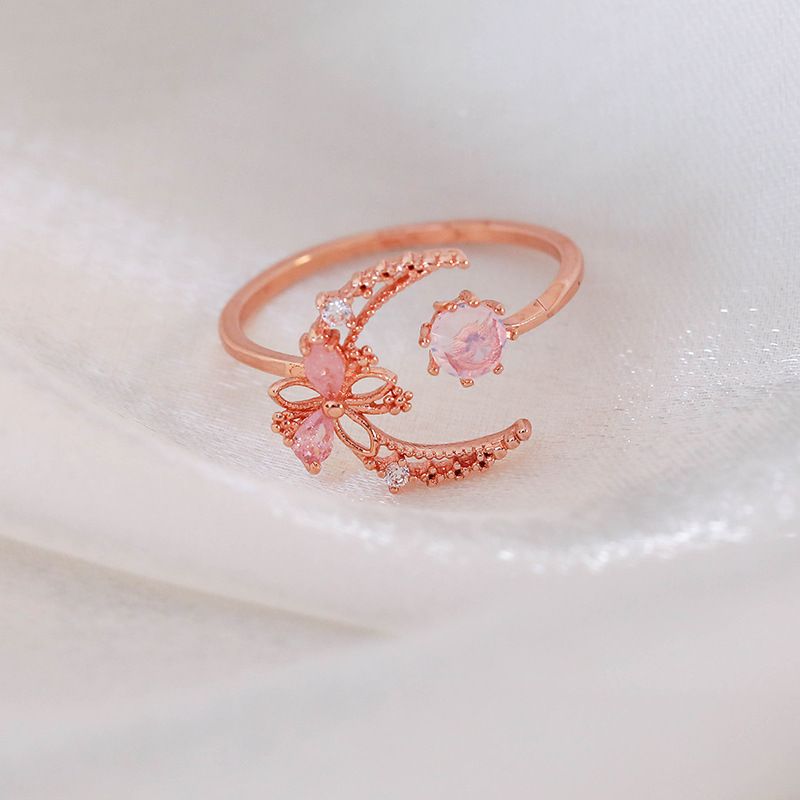 Fashion New Simple All-match Ring Ring Pearl Flower Zircon Irregular Opening Design Adjustable Ring_voghion.com