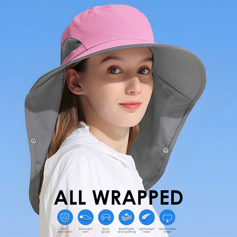 Outdoor Sun Hat Detachable Neck Face Flap UPF 50+UV Protection Visor Fishing Hats With Neck Flap For Men & Women_voghion.com