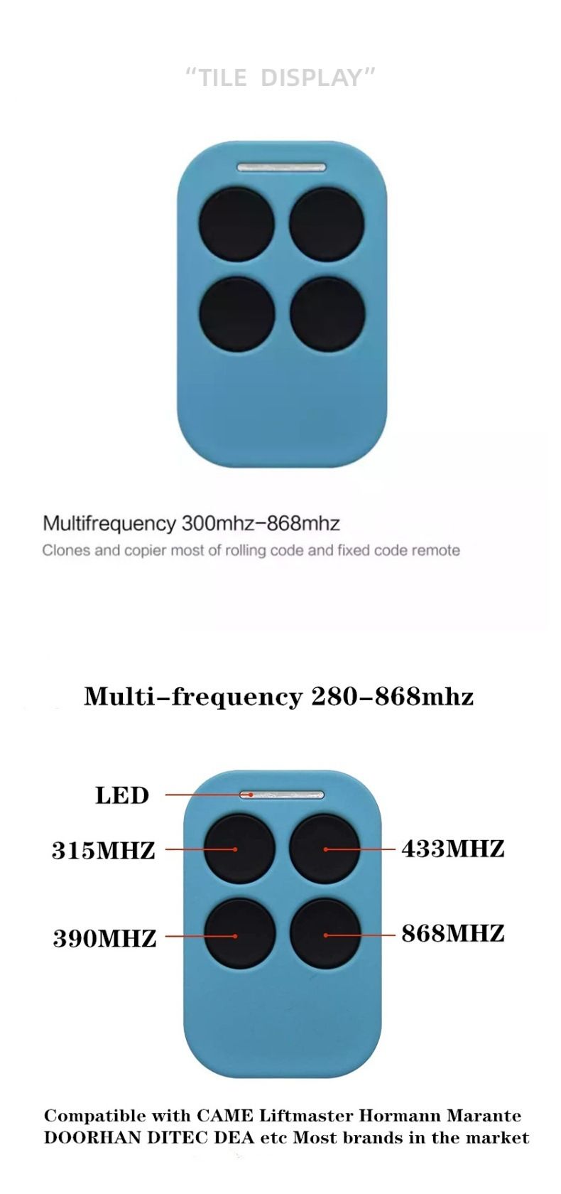 Télécommande universelle de porte de garage multifréquence 280-868 MHz à vente chaude_voghion.com