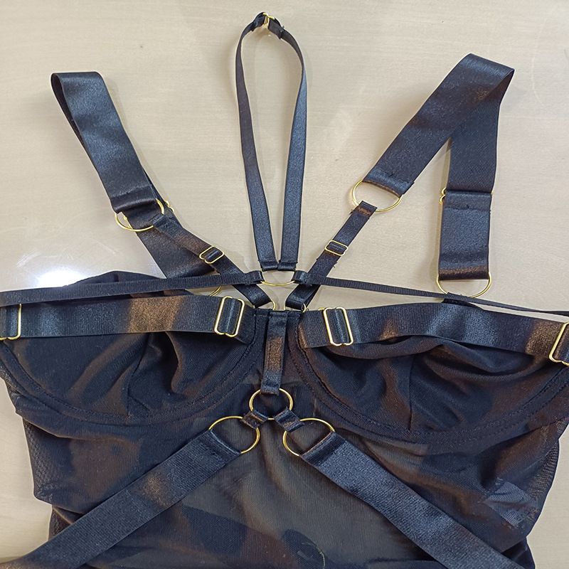 Sheer Mesh Teddy Bodysuit – Strappy Cutout Lingerie For Seductive Confidence (S/M/L, Black)_voghion.com
