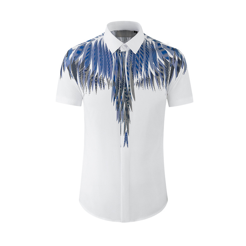 Unbeatable Quality MB New Feather Wing Positioning Printed Short Sleeved Shirt Casual Men's Hot Selling Item_voghion.com