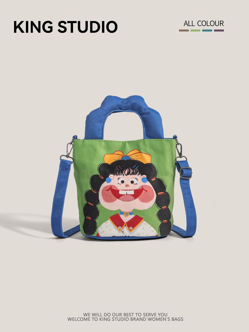 Illustrazione Design Secchiello Per Donne 2025 Nuova Tendenza Borsa Tote in Tela Carina Divertente Borsa a Tracolla Brutta e Carina_voghion.com