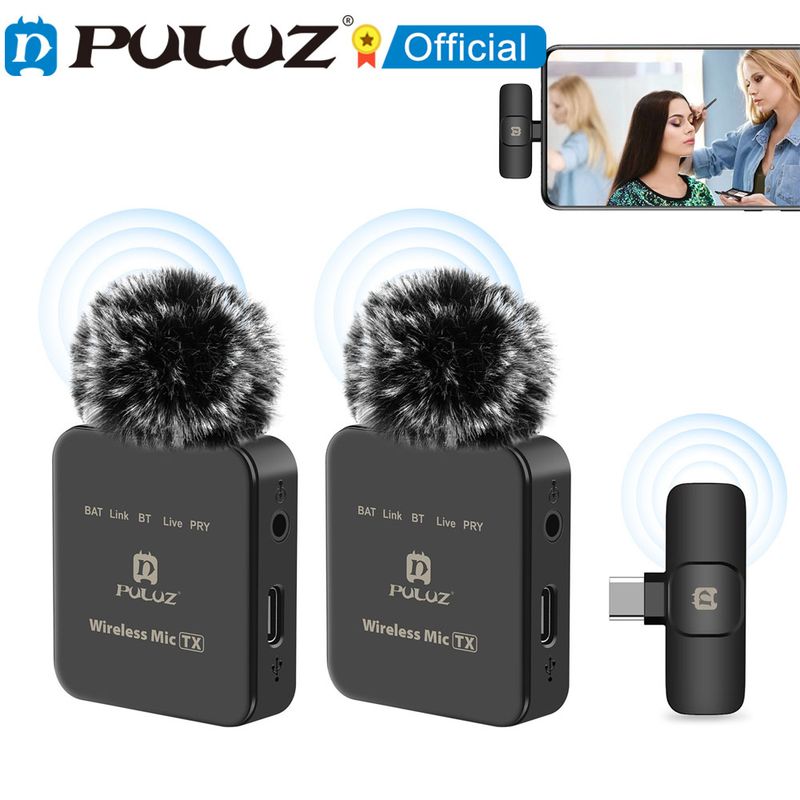 PULUZ belaidis prisegamas mikrofonas iPhone, iPad telefonams, su 8 kontaktų / C tipo imtuvu ir dviem mikrofonais_voghion.com