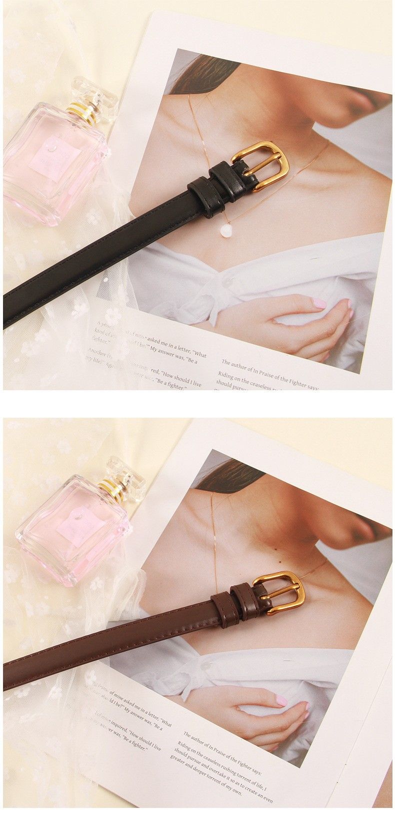 with Gold Buckle Fashionable Wear Women's Belt Niche Design Versatile Thin Style_voghion.com
