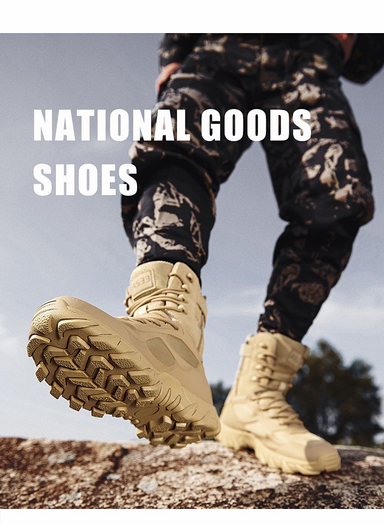 Large Breathable Tactical Boots For Outdoor Hiking, Wear-resistant Training, Combat Boots, High Top Desert Boots For Men_voghion.com