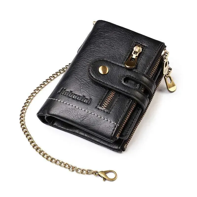 Designer 2025 Theft Men's PU Leather Retro Style Short Bifold Zipper Wallets Credit Card Coins Storage With Anti Loss_voghion.com