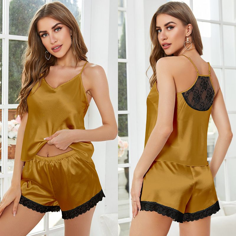 Style Ice Silk Suspender Shorts Pajamas Women's Two-piece Suit Shorts Sexy Women's Loungewear_voghion.com