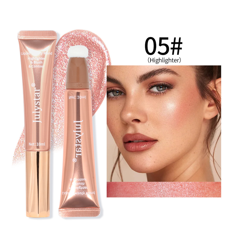 Lápiz iluminador y rubor líquido Julystar: barra de belleza de doble punta con brillo perlado y mate para un brillo natural y contorno 3D._voghion.com