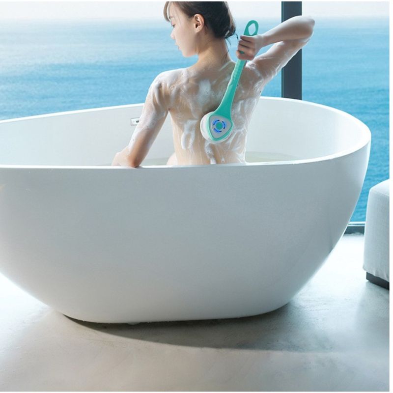 Elektrische wasserdichte Badebürste mit langem Griff, vollautomatischer Massage-Silikonwäscher_voghion.com