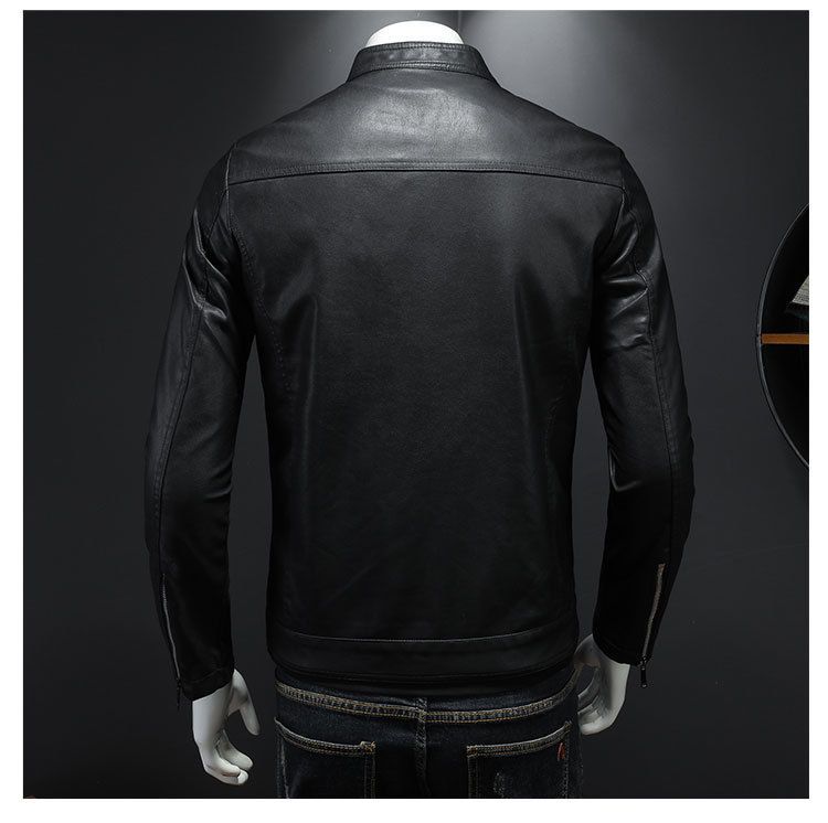 Herreklær Skinnjakke med stående krage Trendy jakke til herre Vårjakke Ny skinnjakke Slim fit til pene vår- og høstklær til herre_voghion.com