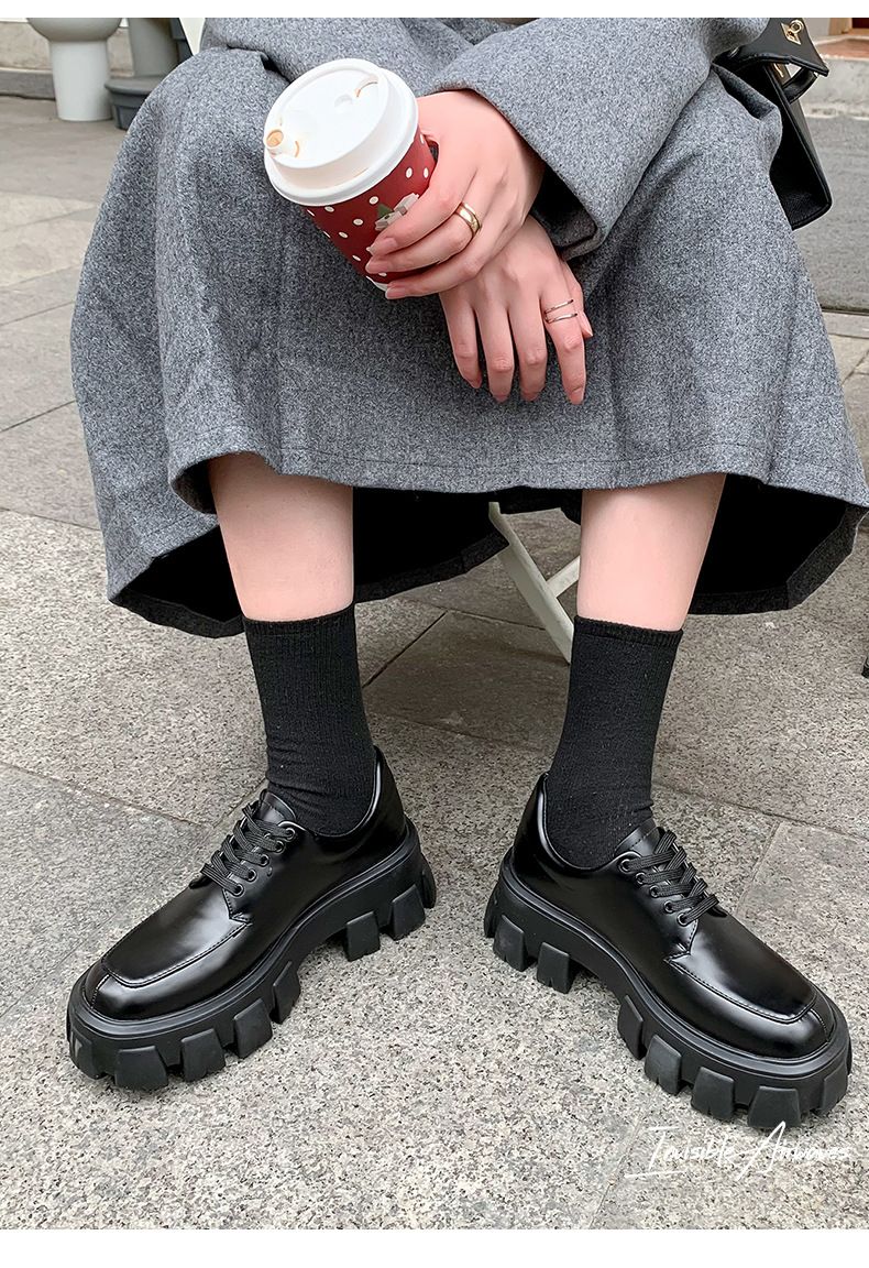 Women's Shoes Genuine Leather Loafers With Lace-Up Design, Platform Sole For Height Boost, Stylish And Versatile For All Seasons, Sizes 33-40_voghion.com