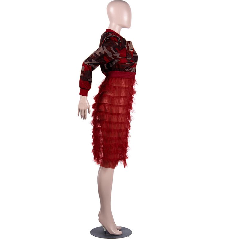 Women's Clothing Camouflage Print Zipper Mesh Splicing Jacket_voghion.com