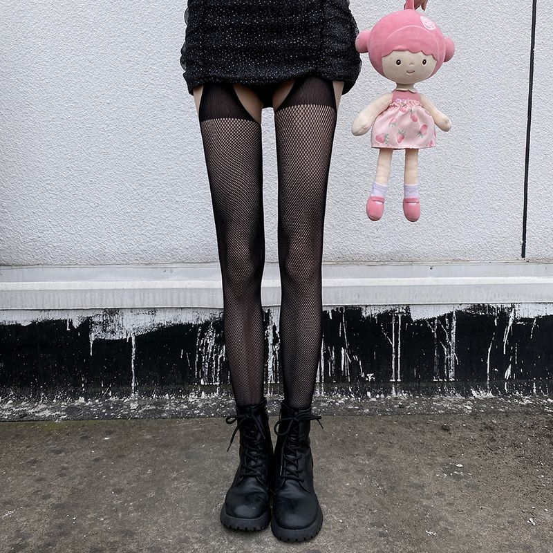 Strumpfhalterstrümpfe Sexy Schwarz Sommer Dünne Japanische Art Transparente Spitze Aushöhlen Einteilige Lange Röhren-Netzstrümpfe Für Damen_voghion.com