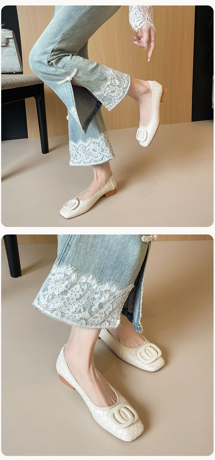 French Light Mouth Single Shoes Women's Thick Heel With Skirt Square Head One Pedal Woven Grandma Shoes_voghion.com