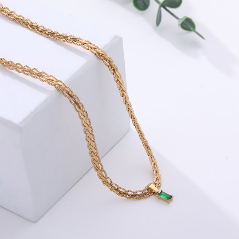 Collana vintage minimalista con zirconi per donne e uomini, ciondolo geometrico in acciaio inossidabile galvanizzato, catena regolabile, gioiello elegante e alla moda._voghion.com