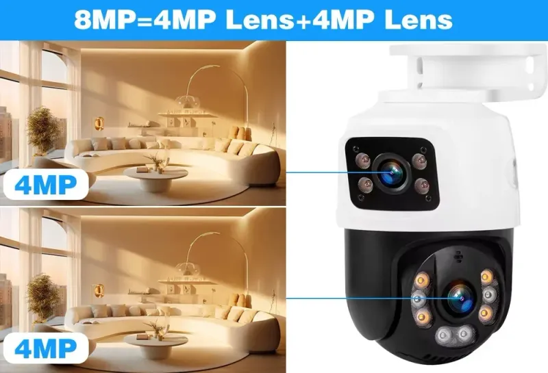 8MP 4K-objektiv POE PTZ Doble skjermer Smart hjem 360° kablet videoovervåking IP-kamera Bevegelsesdeteksjon CCTV ICsee_voghion.com