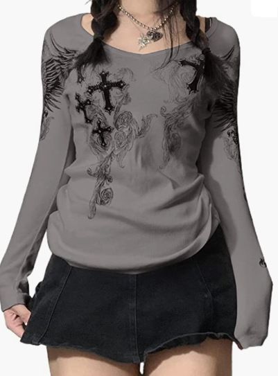 Herbst und Winter Mode Damen T-Shirt Neu Bedrucktes Rundhals Bottoming Shirt Langarm_voghion.com