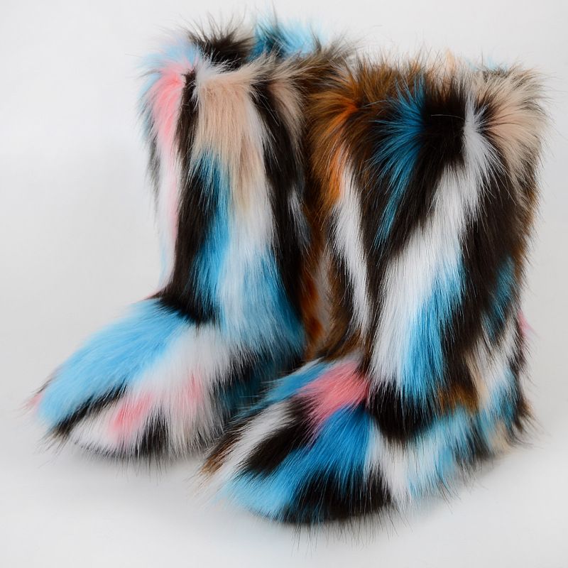 Winter snow boots Women's outer wear warm non-slip cross-border long fur mid-calf raccoon fur y2g fur boots_voghion.com