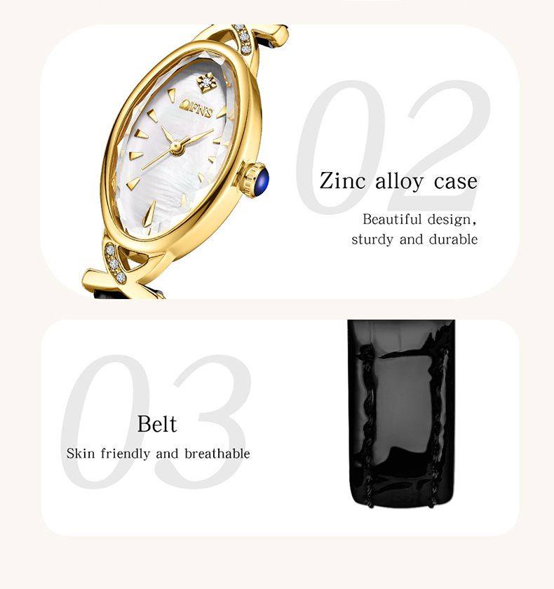 Elegante orologio da donna con quadrante ovale in madreperla e cinturino in pelle - Orologio al quarzo impermeabile per uno stile casual e retrò. Orologio da donna retrò squisito._voghion.com