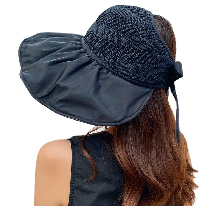 Fashion Summer Women Bucket Hat UV Protection Sun Hat Solid Color Soft Foldable Wide Brim Outdoor Beach Panama Cap Ponytail_voghion.com
