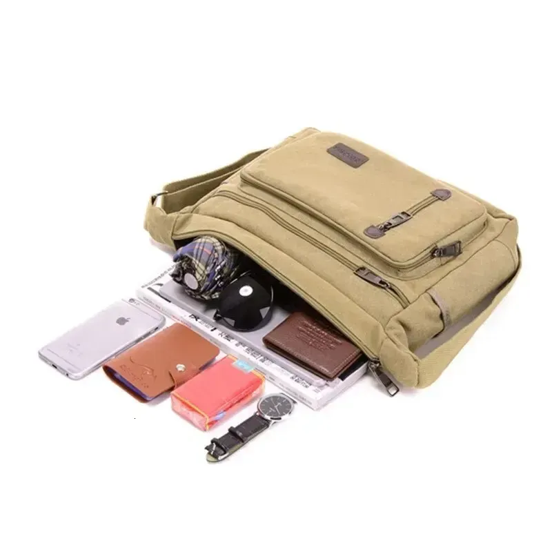 Canvas Shoulder Bag Bottle Men Women Casual Simple Fashion Retro Crossbody Cross Square Multi Layered 250314l_voghion.com