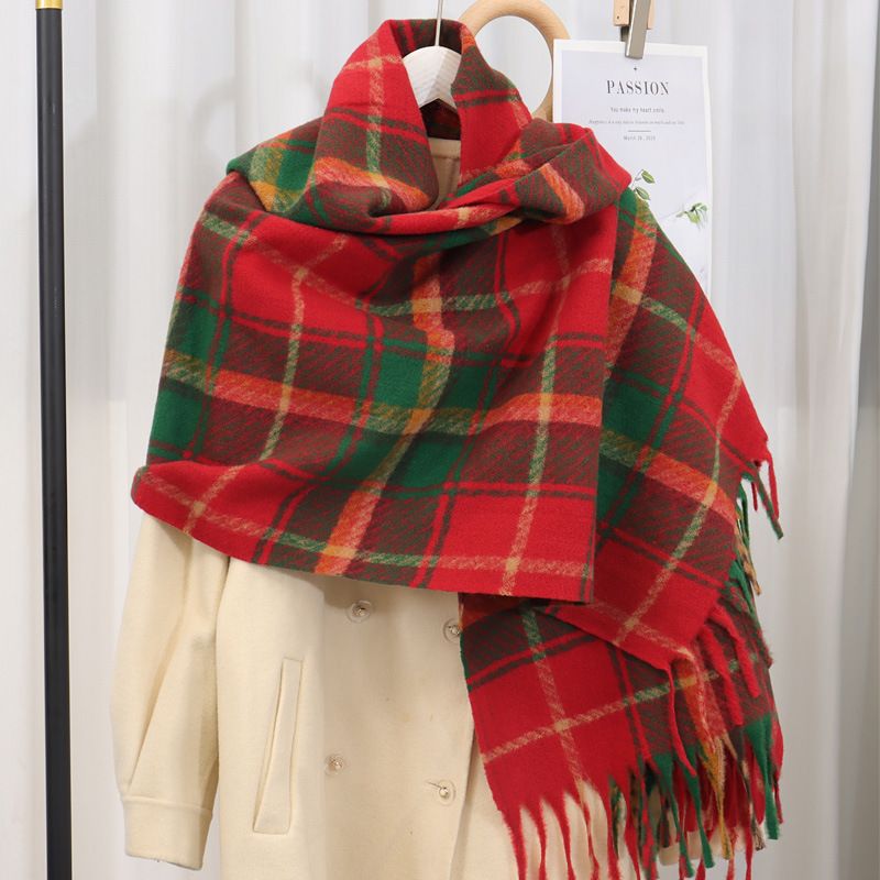 Cashmere Plaid Scarf Warm Thick Shawl Autumn Winter Korean Style High-end Versatile Neck Warmer For Women_voghion.com