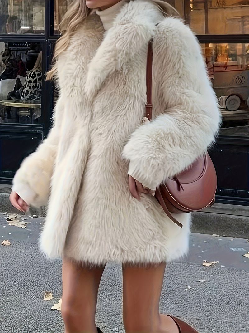 Gemütliche Damenjacke – weich, lange Ärmel mit Knopfleiste vorne, cremefarben, einfarbig, perfekt für Herbst und Mode, modische Winterjacke_voghion.com