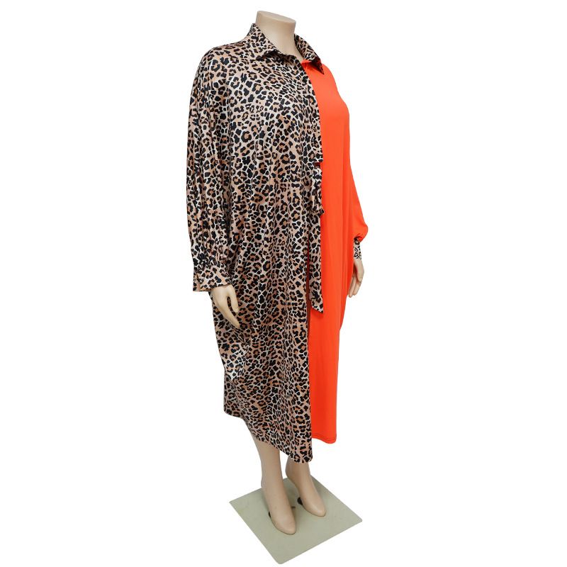 ChicShe N7699 European And American Fashion Plus Size Women's Clothing Nightclub Outfit Solid Leopard Print Patchwork_voghion.com