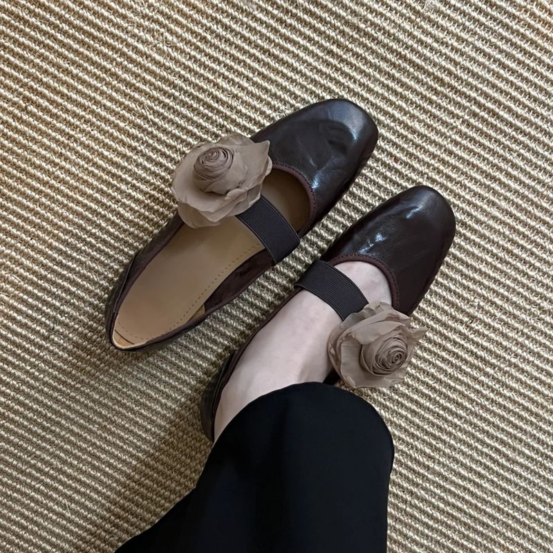 2025 New Style One-Strap Detachable Flower Single Women Flat Shallow Mouth Ballet Shoes_voghion.com