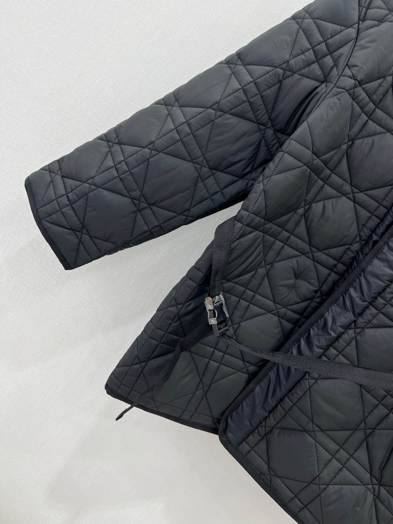 Höst Vinter Kvinnor Slimma Rutiga Quiltade kappor Öppen Dam Designer Varm bomullsjacka med bältebroderi_voghion.com