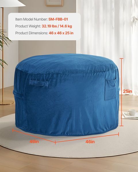 Bean Bag Chair, Round BeanBag Chair With Removable & Washable Cover For Adult, Dutch Velvet & High-Density Foam Filling Adult Bean Bag With_voghion.com