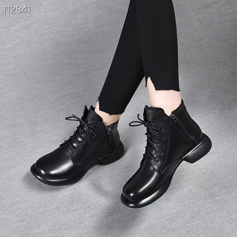2025 Autumn Winter New Style Short With Turn-down Collar, Double Zipper Martin Top Layer Cowhide Flat Boots, Women's_voghion.com