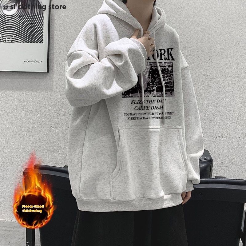 Hoodie with thickened fleece for 2024 autumn winter new style, cool trendy, loose and versatile hooded 12_voghion.com