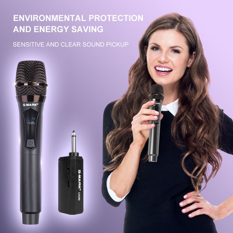 Microfono wireless G-MARK DG6 a 2 canali Sistema UHF Microfono professionale portatile per feste in casa Karaoke Spettacolo in chiesa_voghion.com