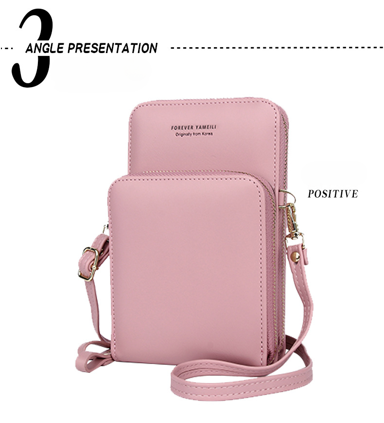 Korean version fashion multi-card vertical mobile phone bag mobile phone storage pu mobile phone bag female crossbody zipper double layer female_voghion.com