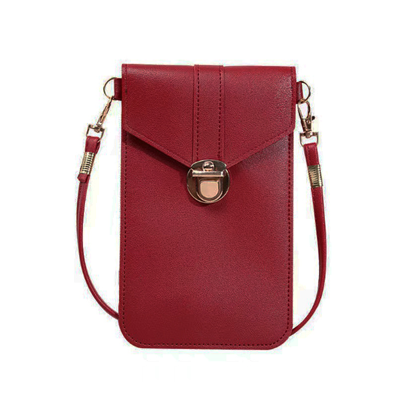 Sac pour téléphone à écran tactile Mini sac à bandoulière en cuir polyvalent de couleur unie à rabat petit porte-monnaie_voghion.com