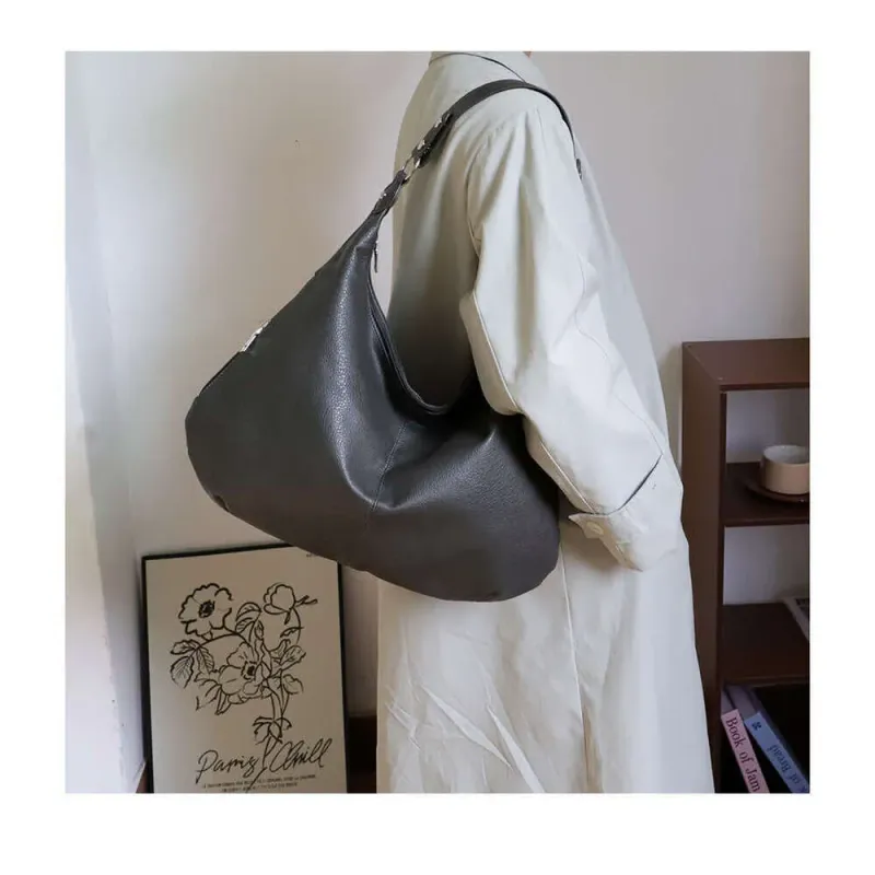 Oil Wax Leather Women's Trendy Commuting Tote Large Capacity New High-end Feel Shoulder Bag_voghion.com