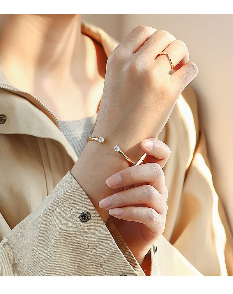 Personlighed Chic Minimalistisk Dobbelt Zirkon Åben Kobberbelagt K Guld Armbånd Armbånd_voghion.com