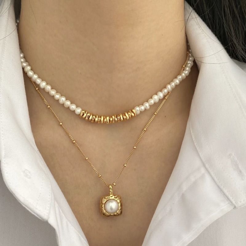 Parure di gioielli da donna in argento Sterling 925 con perle d'acqua dolce naturali, elegante collana, orecchini e anello, minimalista e chic_voghion.com