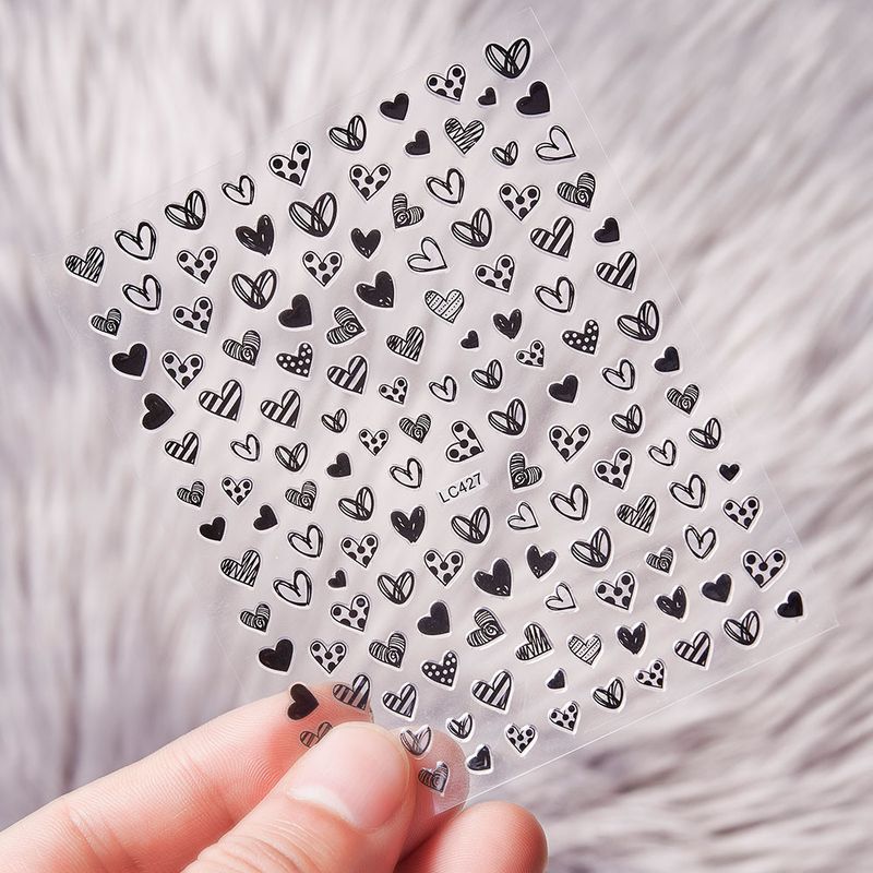 Japanese Style New Black Heart Nail Stickers - Ins Minimalist Line Love Stripes Nail Decals_voghion.com