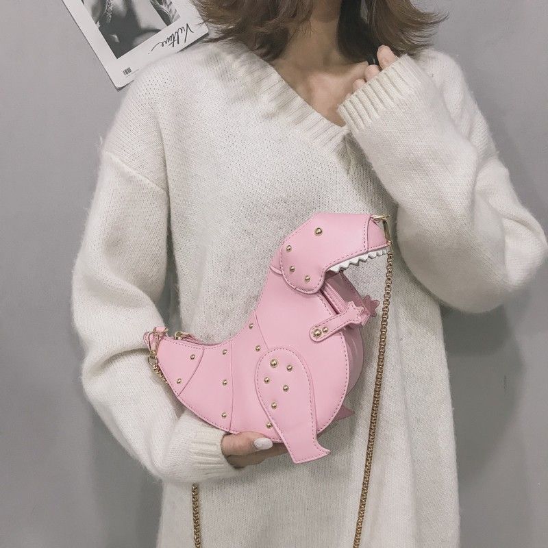 Borsa a tracolla a forma di animale con catena a tracolla per bambola di peluche 3D dinosauro di nuova moda 2024 per ragazza_voghion.com