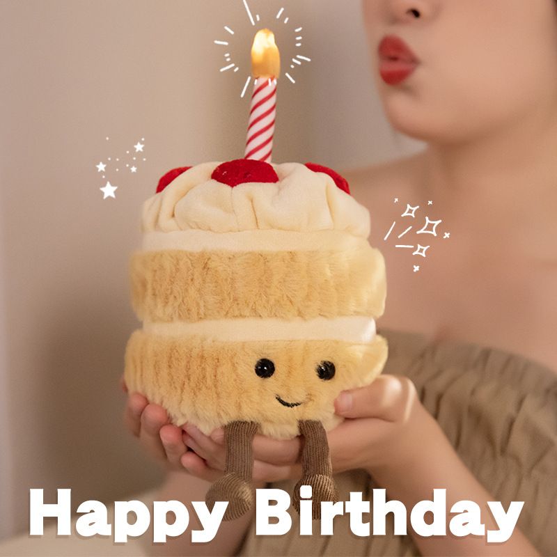 Stuffed Plush Animals Doll fun rainbow birthday cake plush toy_voghion.com