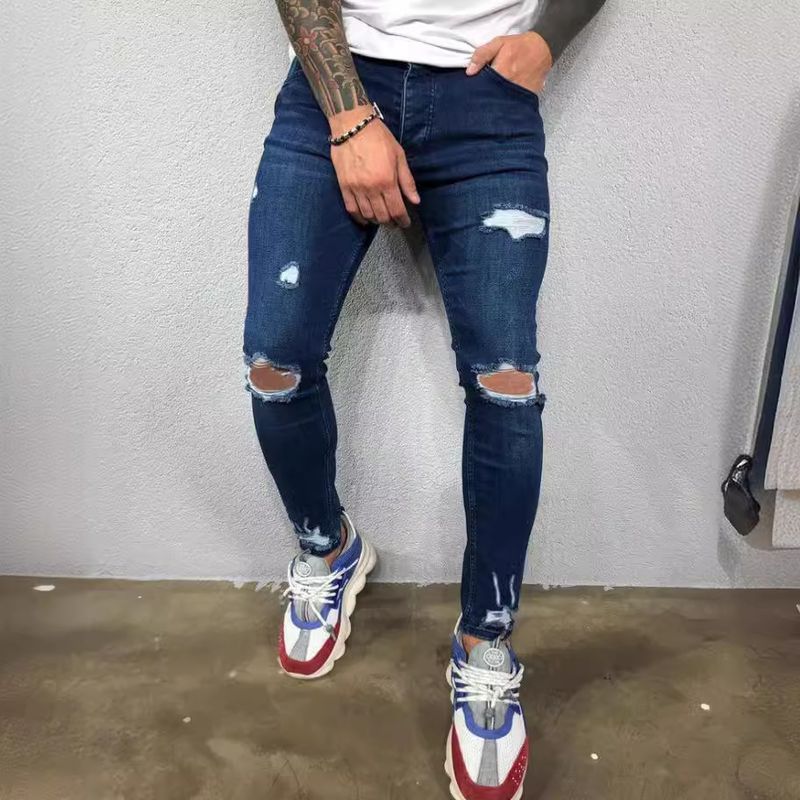 Jeans skinny elasticizzati strappati da uomo, adatti a tutte le stagioni, nuovi e scontati._voghion.com