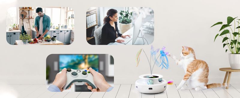 Juguete para gatos, interactivo electrónico automático con pluma de emboscada, mariposa revoloteando, bolas de seguimiento, pateador inteligente de ejercicio para interiores con batería recargable por USB._voghion.com