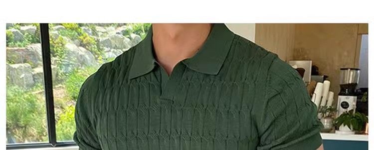 Herrenbekleidung Sommer neues gestricktes Poloshirt Herren kurzärmeliges lässiges halbärmeliges Revers-T-Shirt in High-End-Slim-Fit-Oberteil_voghion.com