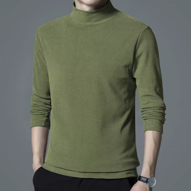 Men's Clothing Long sleeve T-shirt men's half turtleneck solid color all-match casual inner mid collar bottoming shirt trendy autumn and winter shirt_voghion.com