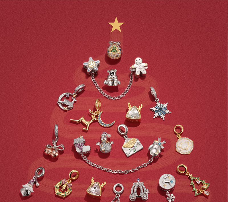 Diy Anhänger Weihnachten blau funkelnde Eis und Schnee Blume Anhänger Weihnachten Silber weiblich Pan Familie Armband DIY Anhänger_voghion.com