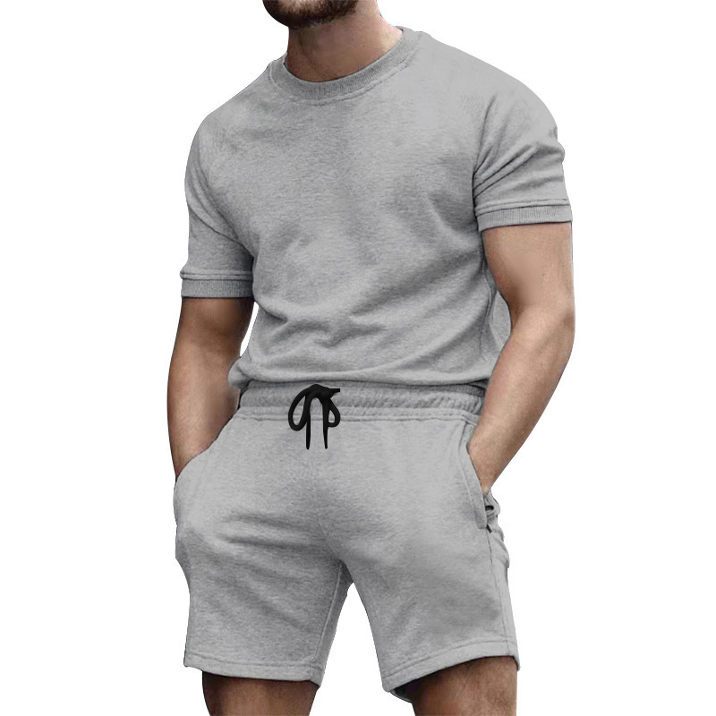 Herrenbekleidung Kurzarm Herren Casual Fashion Solid Color Zweiteiliger Trainingsanzug Trainingsanzug Herren_voghion.com