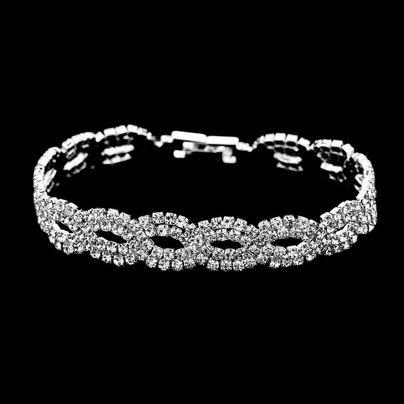 Set di gioielli con strass - Collana, orecchini e bracciale da 3 pezzi, elegante design a catena con griffe per donna_voghion.com